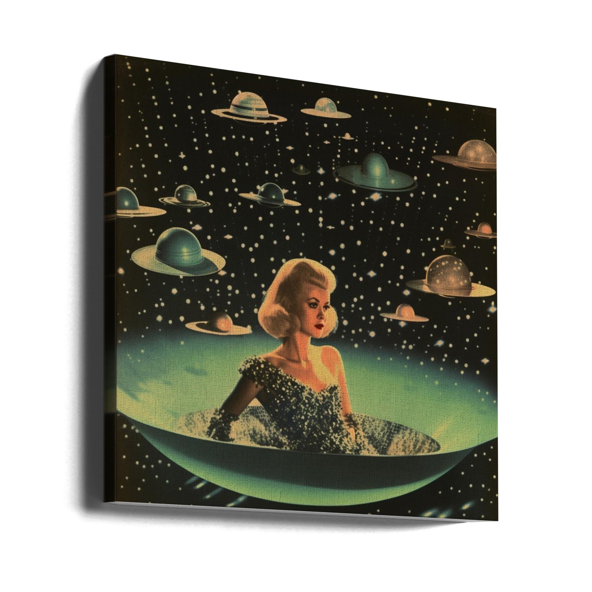 She Came From Space by Samantha Hearn | Vintage Sci-fi Collage, Large Canvas Wall Art Print | Artsy Earth