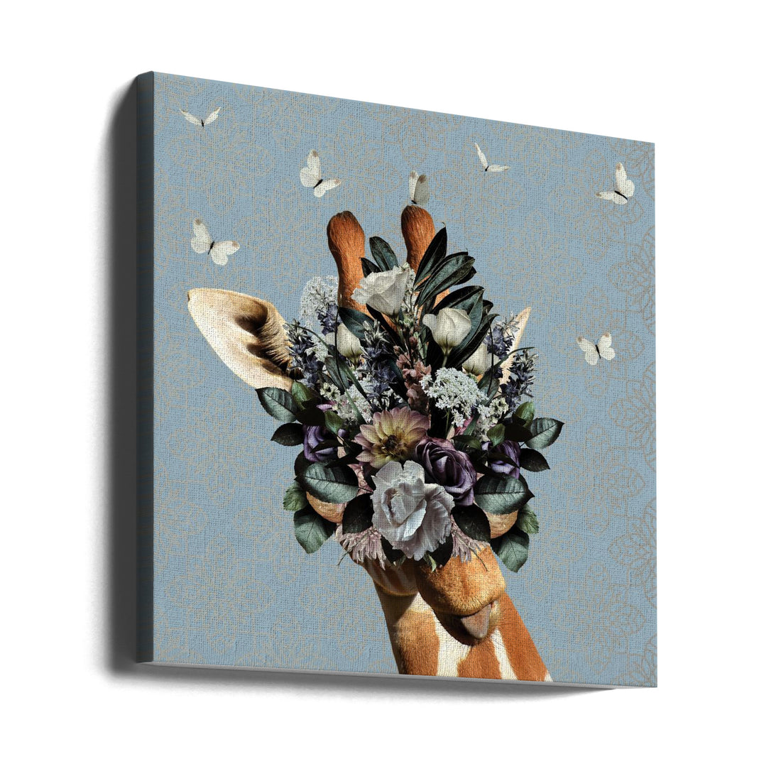 Spring Flower Bonnet On Giraffe by Sue Skellern | Surreal Botanical Animal, Large Canvas Wall Art Print | Artsy Earth