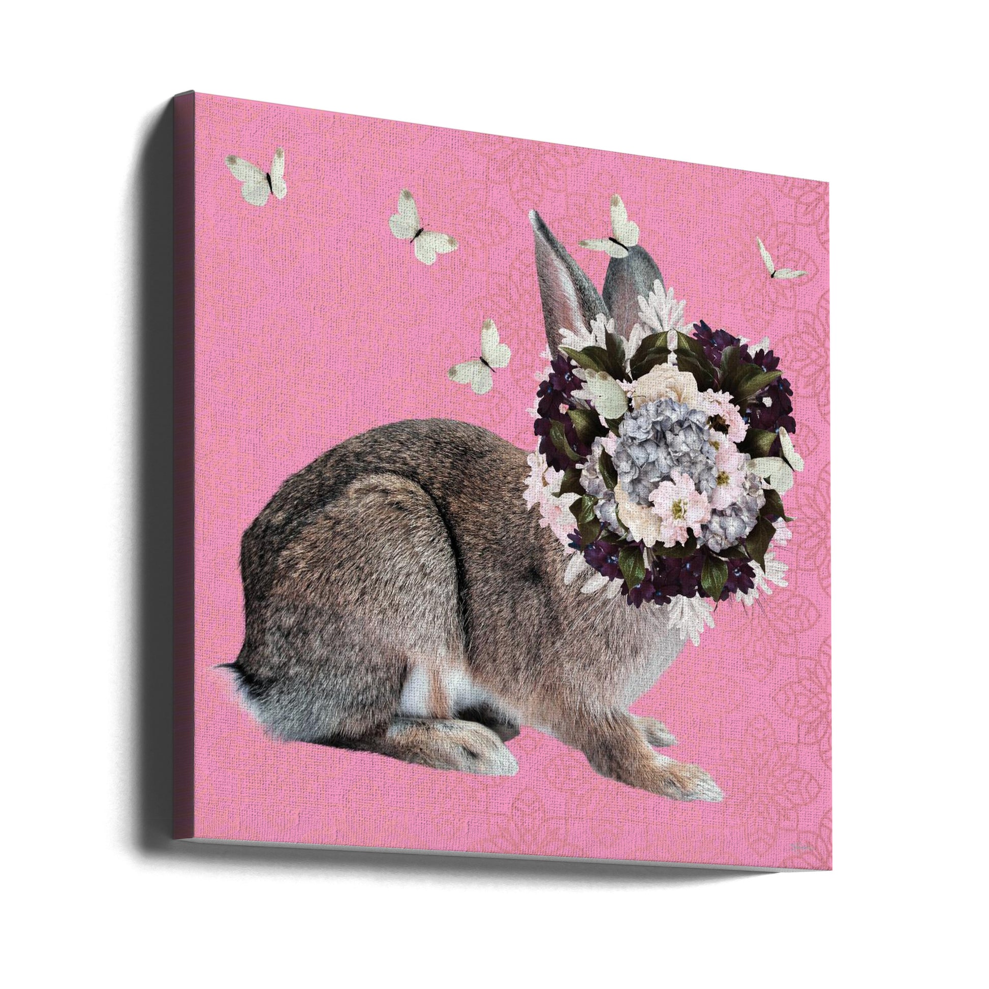 Spring Flower Bonnet On Bunny by Sue Skellern | Floral Digital Surrealism, Large Canvas Wall Art Print | Artsy Earth