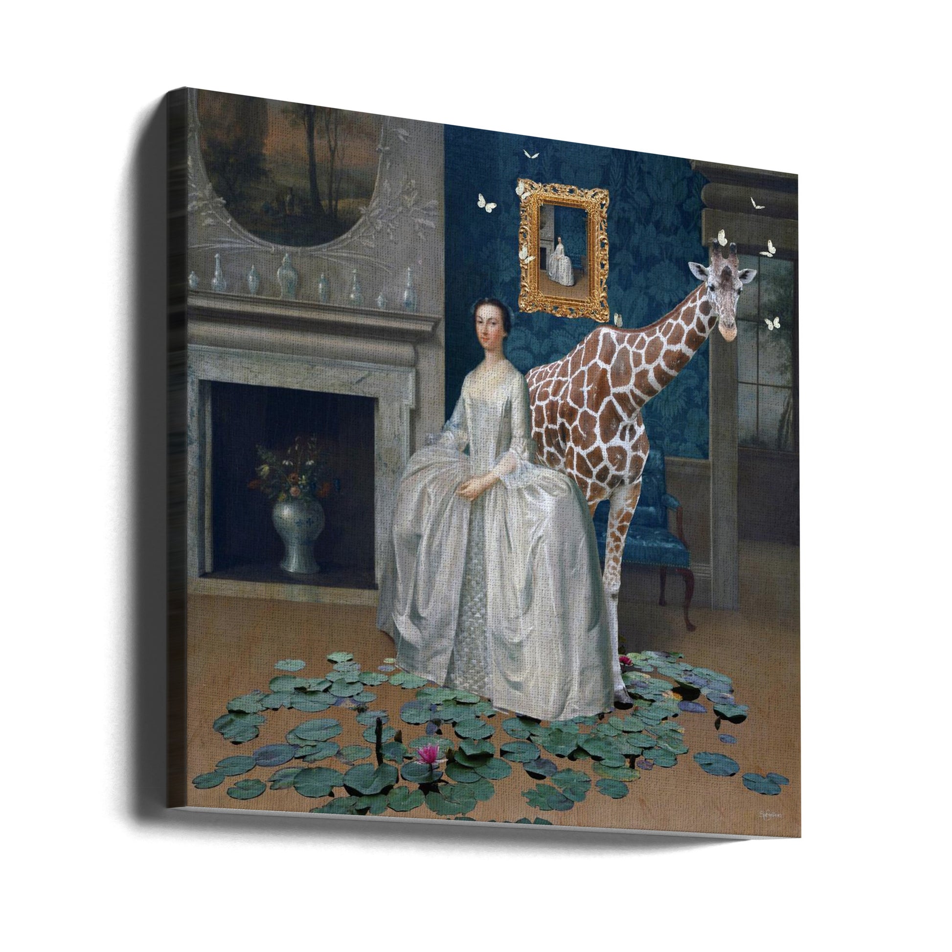 Lady Penelope brings her Giraffe to Dinner by Sue Skellern | Surreal Botanical Illustration, Large Canvas Wall Art Print | Artsy Earth