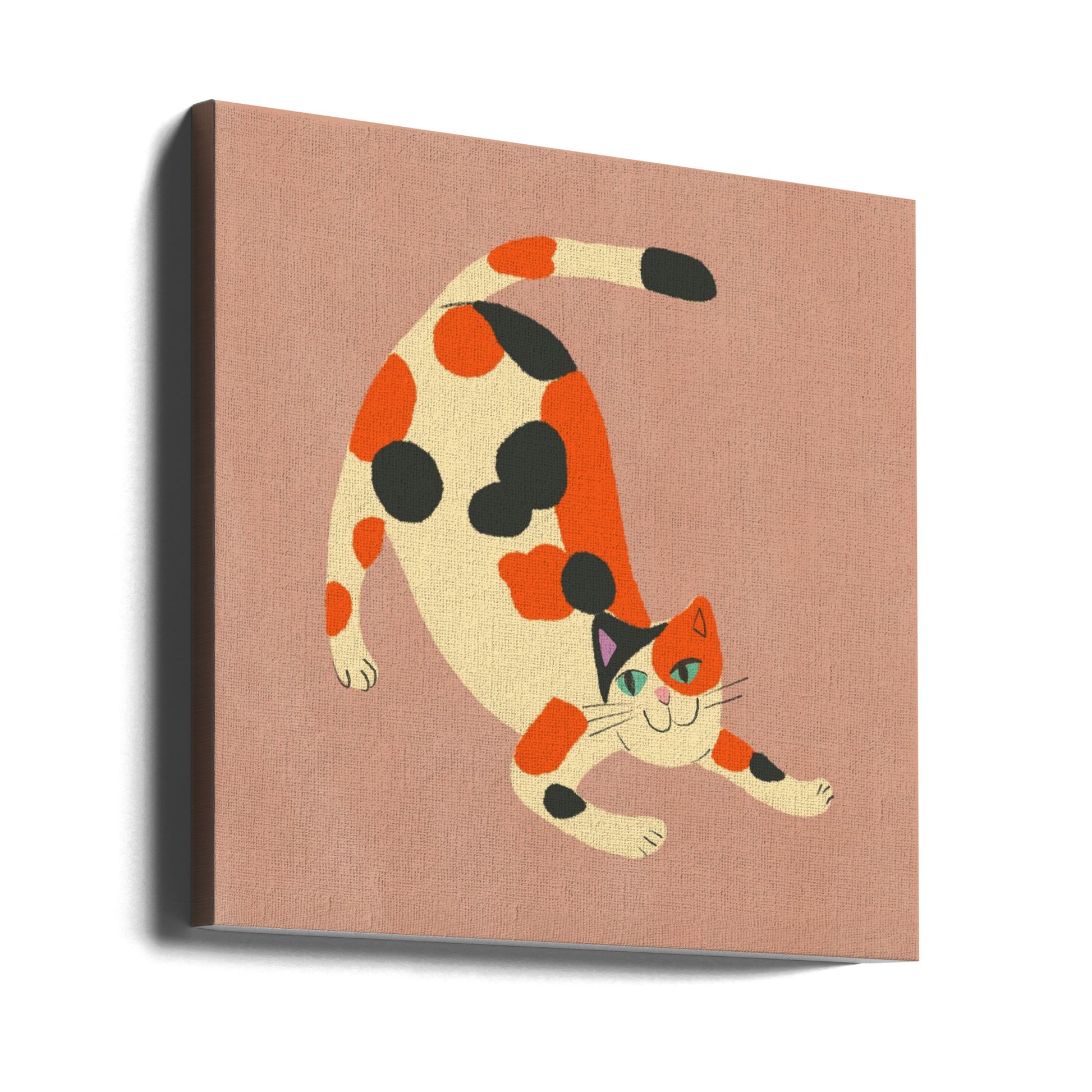 Playful Cat Pouncing by Little Dean | Cute Animal Illustration, Large Canvas Wall Art Print | Artsy Earth