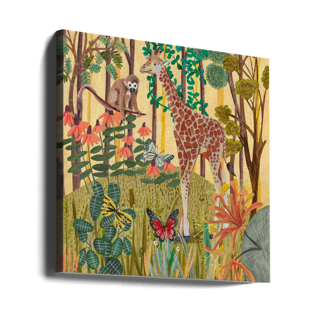 Giraffe in nature by Caroline Bonne Müller | Jungle Animal Illustration, Large Canvas Wall Art Print | Artsy Earth