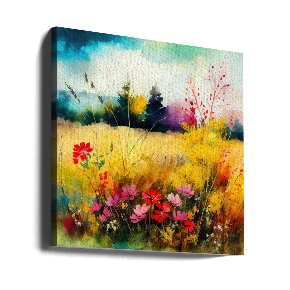 Idyllic Meadow by Justyna Jaszke | Botanical Watercolor Landscape, Large Canvas Wall Art Print | Artsy Earth