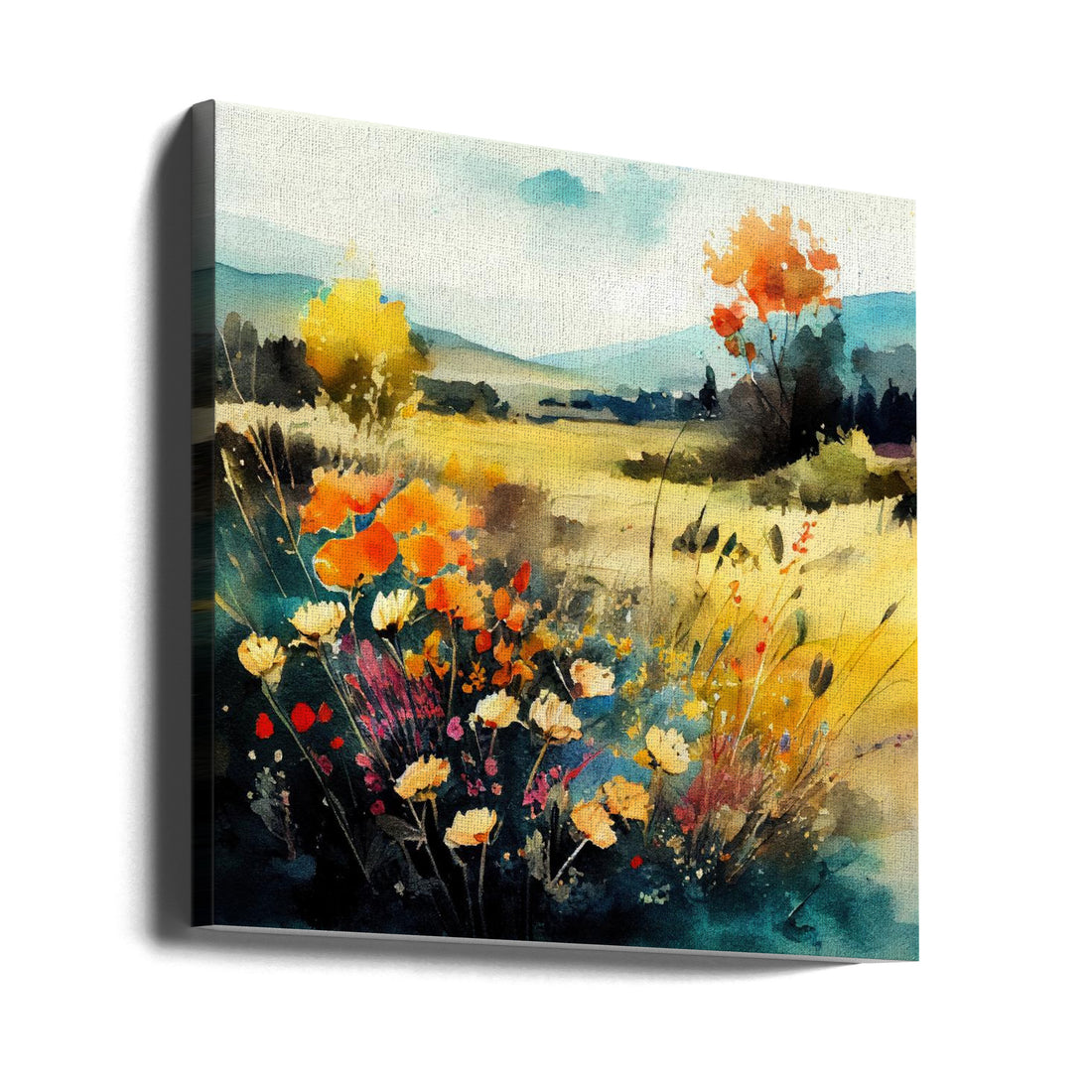 Idyllic Meadow by Justyna Jaszke | Watercolor Floral Landscape, Large Canvas Wall Art Print | Artsy Earth