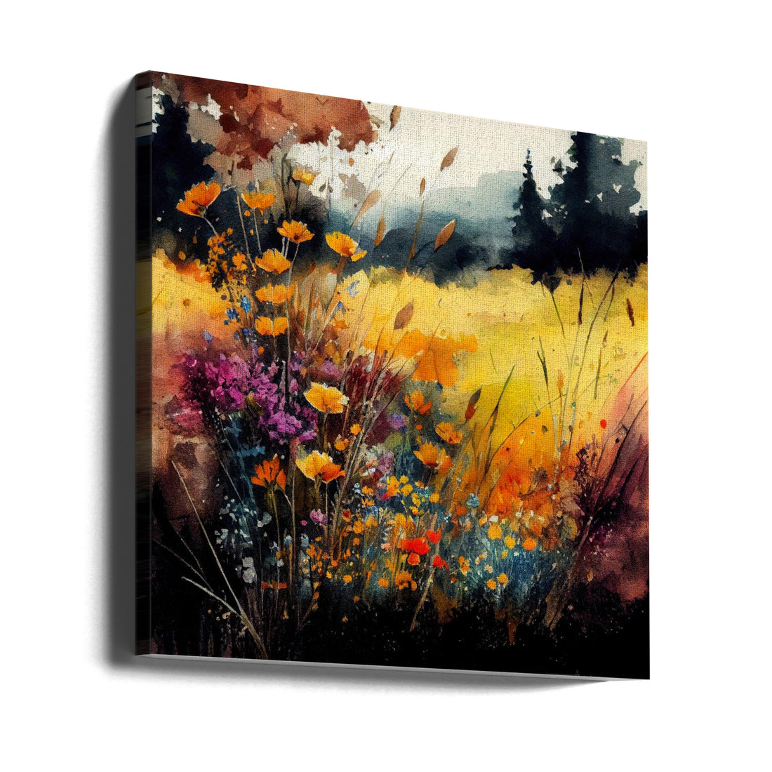 Idyllic Meadow by Justyna Jaszke | Watercolor Nature Painting, Large Canvas Wall Art Print | Artsy Earth