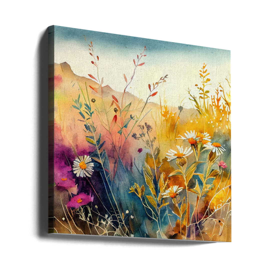 Meadow Nature Art by Justyna Jaszke | Botanical Watercolor Landscape, Large Canvas Wall Art Print | Artsy Earth