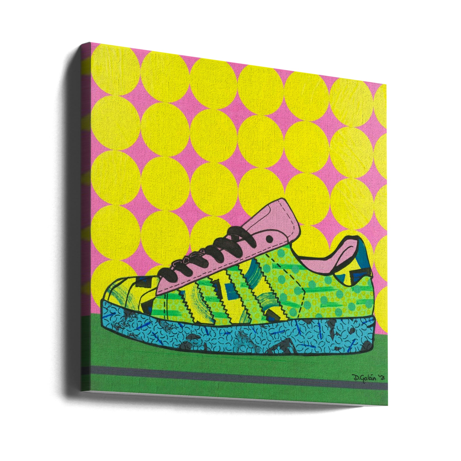 Superstar Green Pink Blue by David Galan | Colorful Sneaker Art, Large Canvas Wall Art Print | Artsy Earth