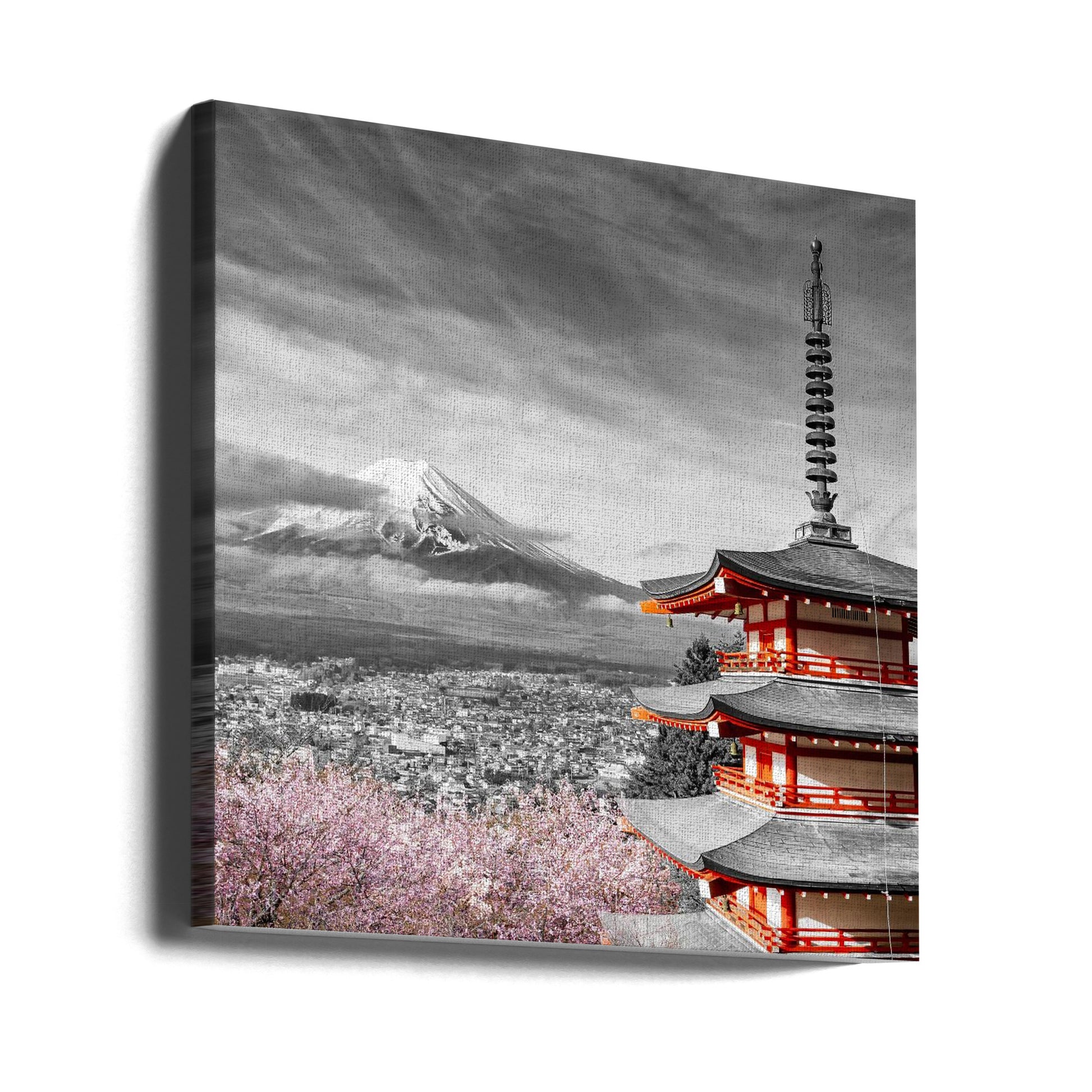 Mount Fuji Cherry Blossoms by Melanie Viola | Japanese Temple Landscape, Large Canvas Wall Art Print | Artsy Earth