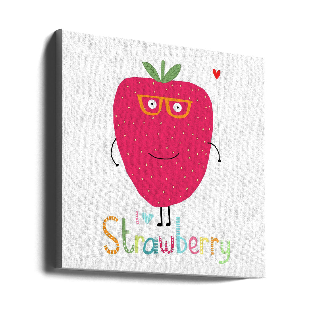 I Love Strawberry by Carla Daly | Cute Fruit Illustration, Large Canvas Wall Art Print | Artsy Earth