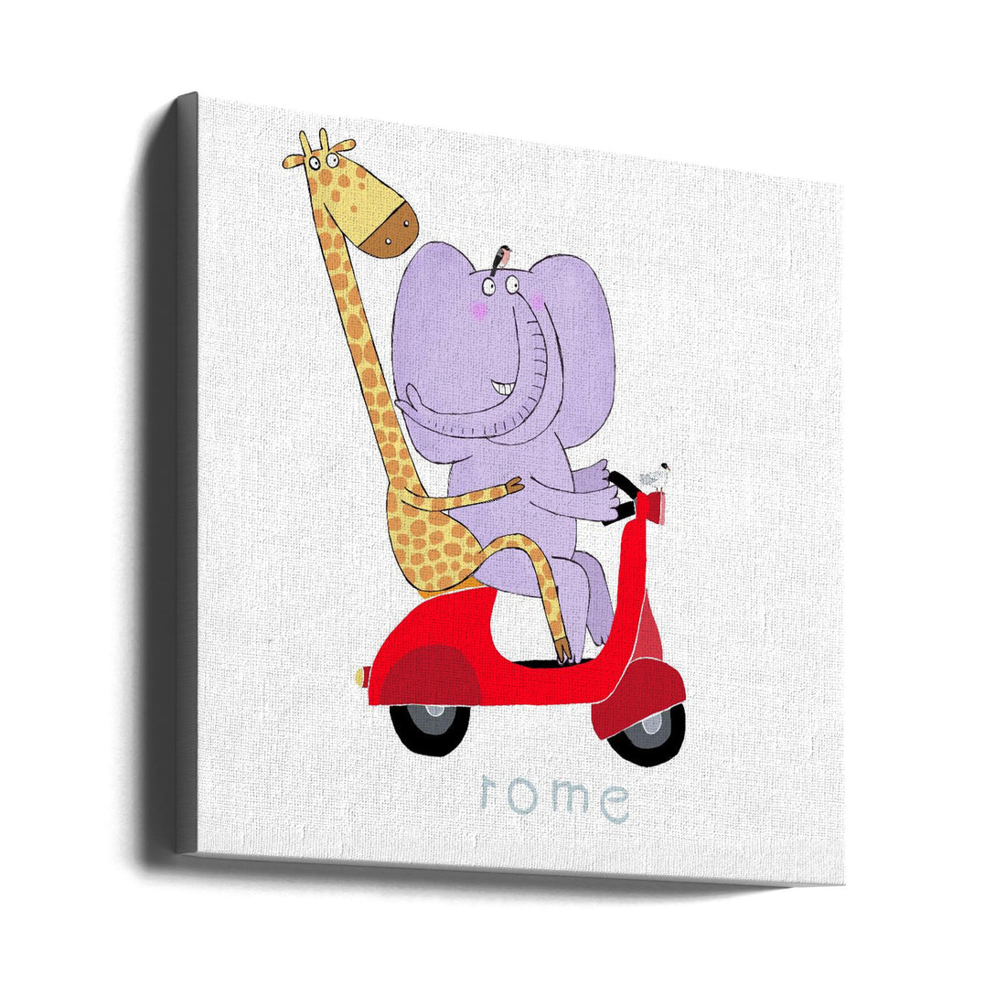 Giraffe and Elephant Travel through Rome by Carla Daly | Cartoon Animal Adventure, Large Canvas Wall Art Print | Artsy Earth