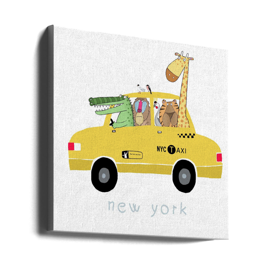 Jungle Animals in a Yellow Taxi by Carla Daly | New York Taxi Cartoon, Large Canvas Wall Art Print | Artsy Earth