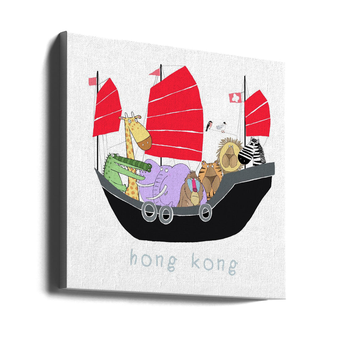 Jungle Animals Travelling in a Junk Boat in Hong Kong by Carla Daly | Cartoon Animal Tourism, Large Canvas Wall Art Print | Artsy Earth