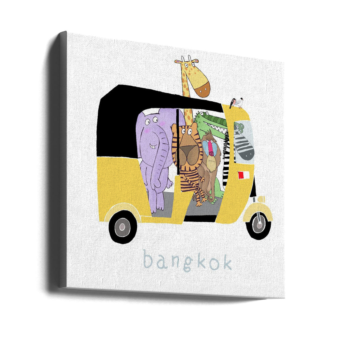 Jungle Animals Take a Ride in a Bangkok Tuk Tuk by Carla Daly | Cartoon Animal Transport, Large Canvas Wall Art Print | Artsy Earth