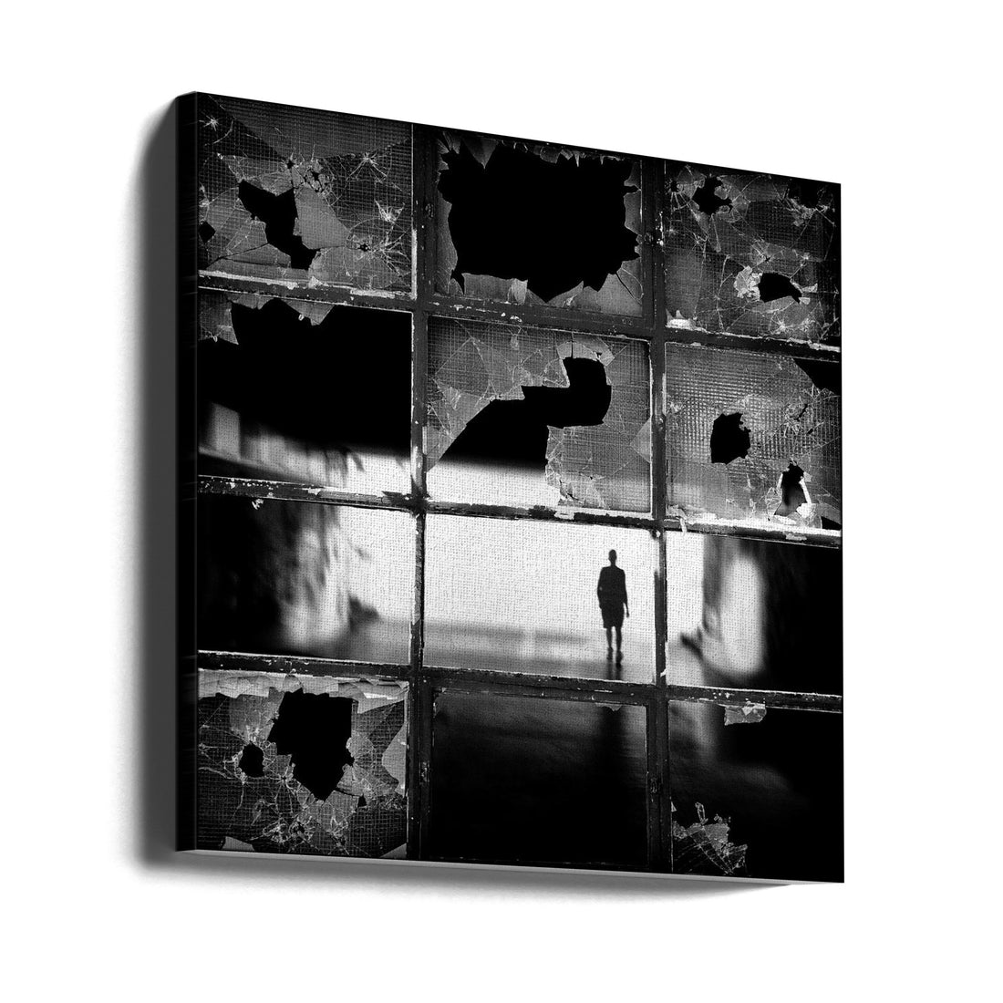 Broken Window Figure by Darko Cuder | Shattered Glass Silhouette, Large Canvas Wall Art Print | Artsy Earth